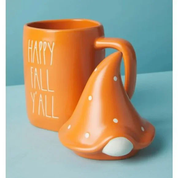 Rae Dunn 8in Ceramic Happy Fall Yall Mug With Gnome Topper - Picture 2 of 2